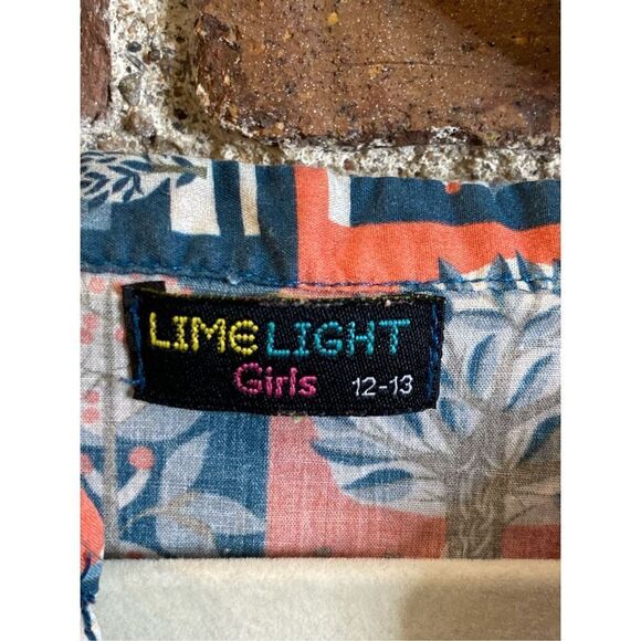 Lime Light Multi Long Sleeve Button Down Top Tie Front Girls 12-13 - Picture 5 of 6